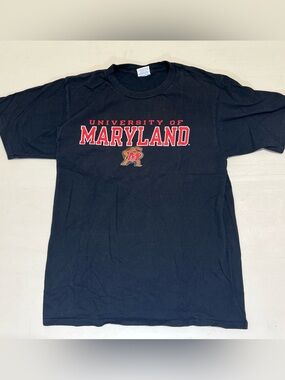 Port and Company Black University of Maryland Tee with Red Logo